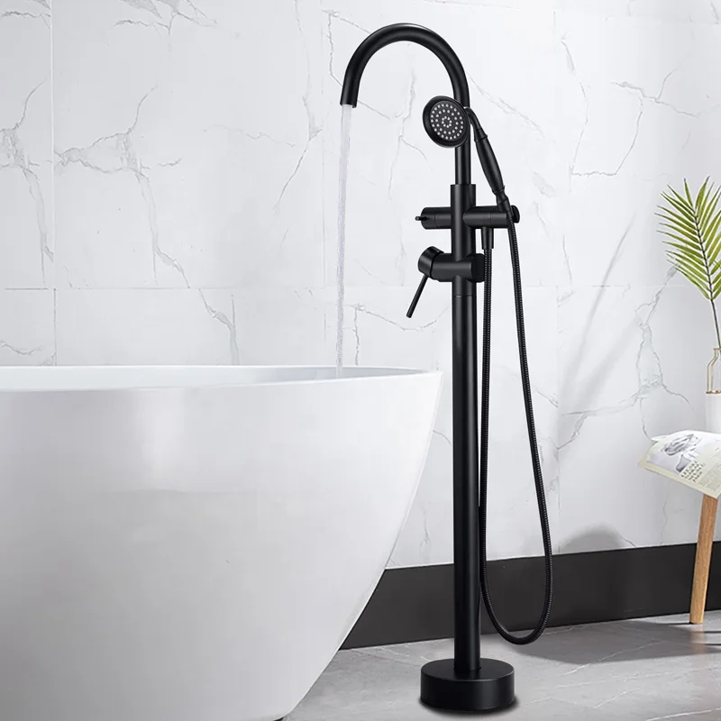 freestanding Bathtub Shower Faucets black matt floor tub bath showers bathroom Water taps Shower Mixer Tap bathtub faucet set
