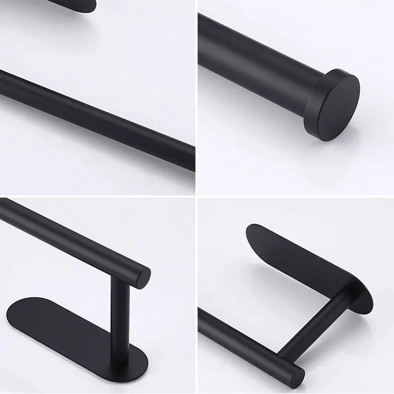 ROVATE No drill black paper towel holder Stainless Steel Bathroom Accessories Set hardware wall mounted