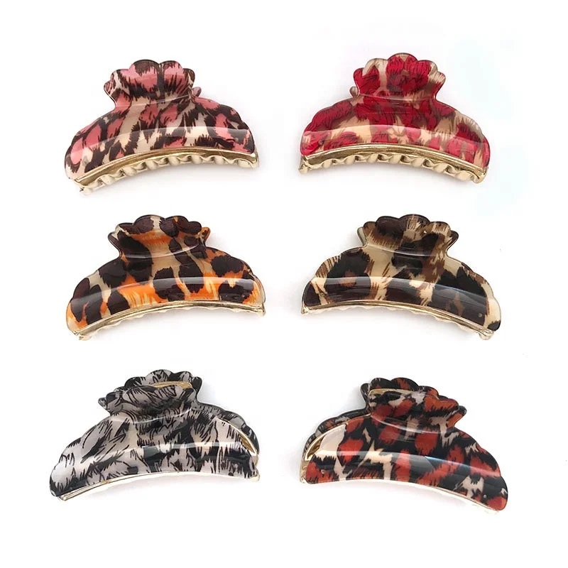 Vintage 9cm large printing plaid leopard marble clamp wave hair claws clip acrylic flower dot zebra stripe designer hair claw