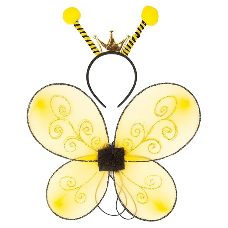 Bee Wings and Antenna Headband Set Honey Bee Costumes Bumble Bee Costume Accessories Halloween Cosplay Party Favors for kid