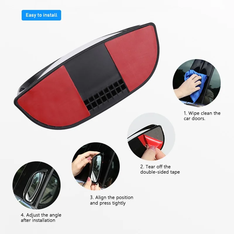 Car Side View B Pillar Backseat Passenger Side Mirror Blind Spot Mirror for Left-Hand Drive Use