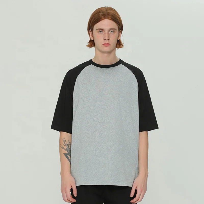 Custom High Quality Blank 60 Cotton 40 Polyester T Shirt Black Contrast Gray Crew Neck Fit T Shirt Raglan T Shirt