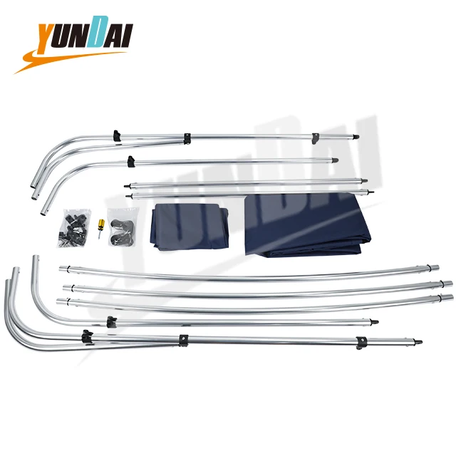 4 Bow Navy  600D Polyester Aluminum Boat Tent Top Cover with Rear Support Pole and Storage Boot Bimini Top for Boats