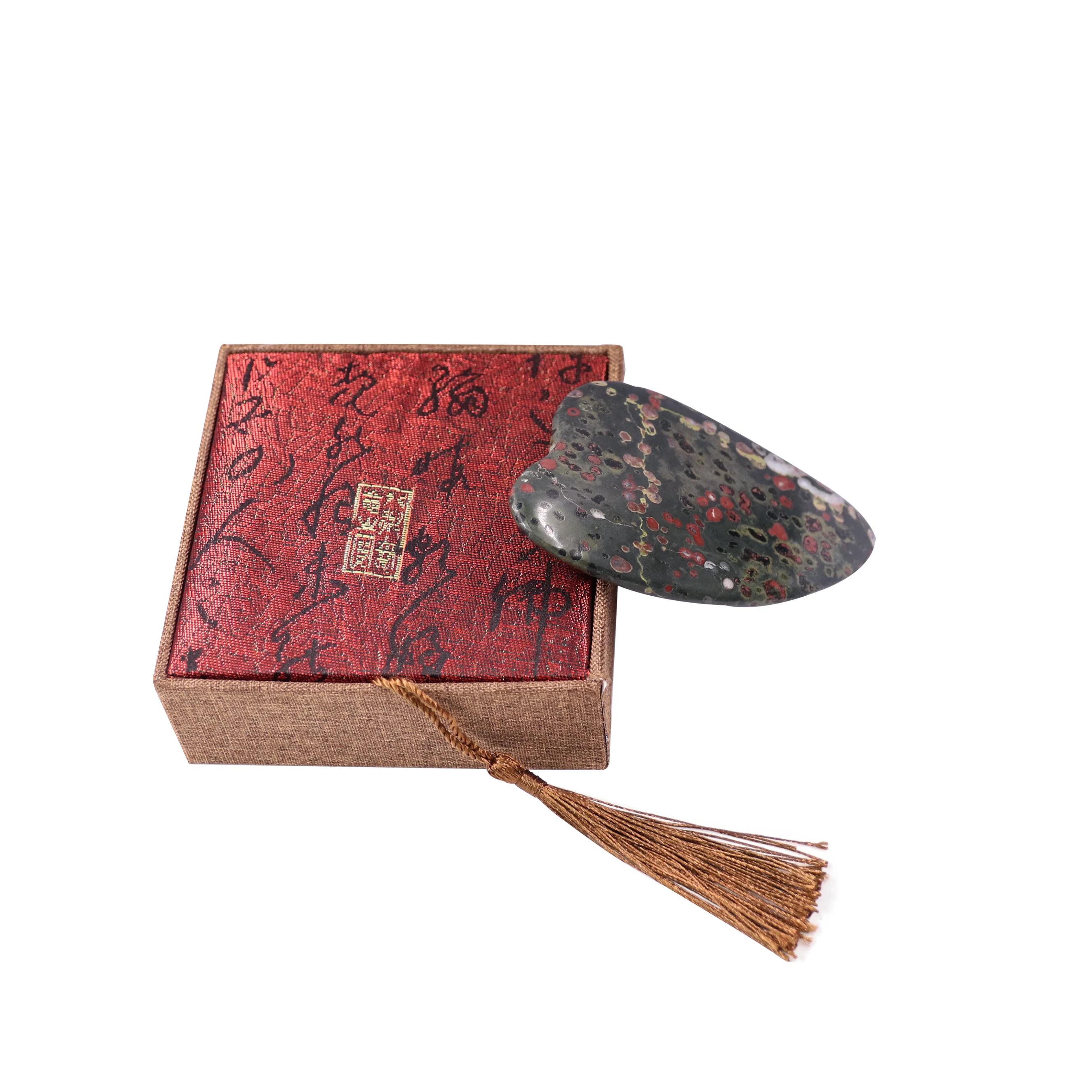 
Wholesale Rose Quartz Guasha Stone Pink Black Handled Face Body Massage Scraper Heart Shape Jade Gua Sha Tool with Gift Box 