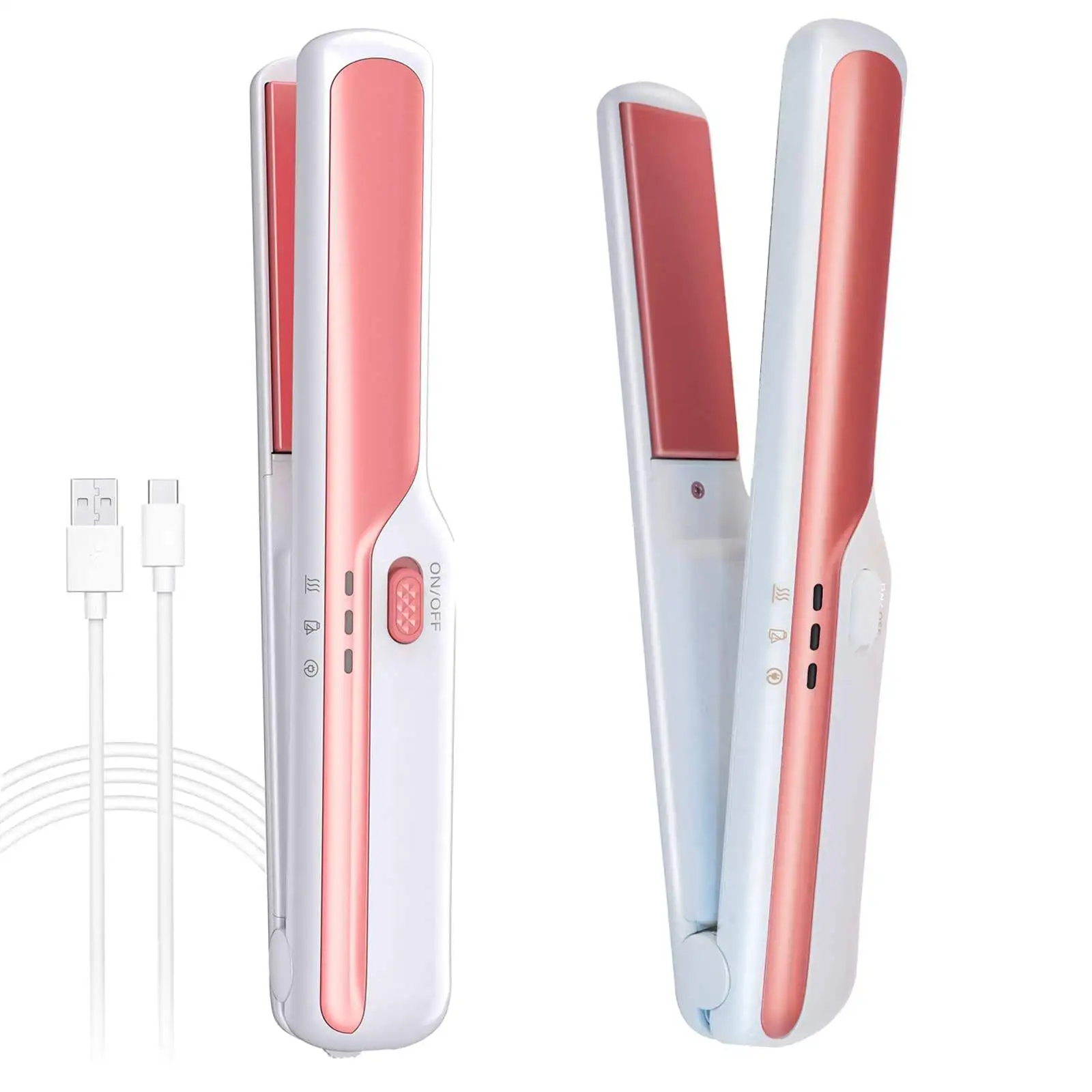 Quick Heat Up Rechargeable Mini Portable Travel Flat Iron Cordless Hair Straightener and Curler 2 in 1