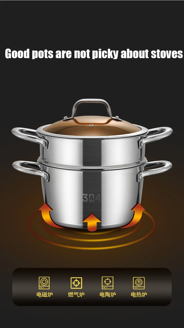 Commercial Cookware Custom Stainless Steel 304 Stockpot General Use Induction Base Deep Cooking Pot Casserole Soup Pot
