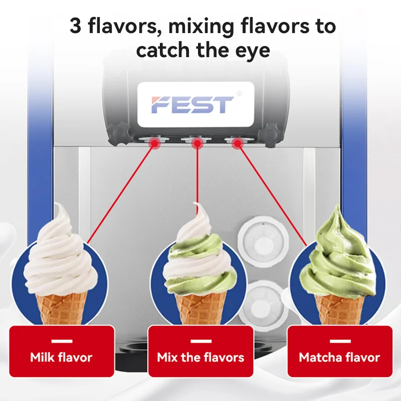 FEST Factory Direct Sell Ice Cream Machine Multi-functional Dual Motor Stainless Steel  Commercial Soft Ice Cream Maker