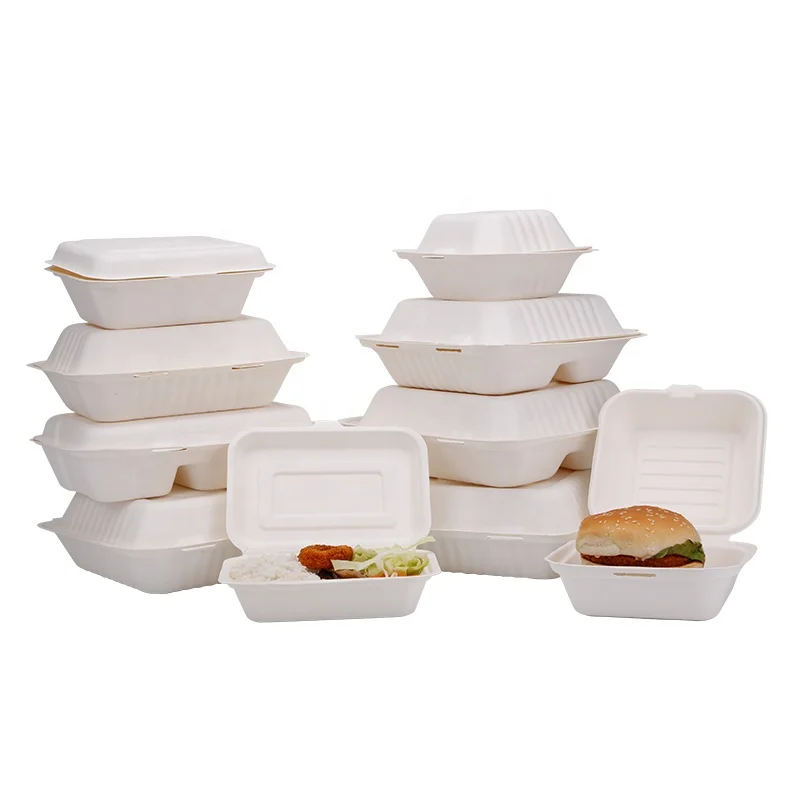 6 Inch Eco-friendly Biodegradable Takeaway Box Food Container Bagasse Burger Box