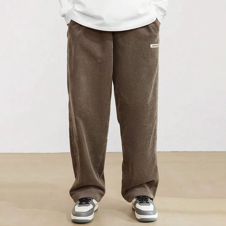 Custom Mens Trousers Casual Organic Cotton Drawstring Waisted Streetwear Blank Straight Leg Corduroy Pants Men