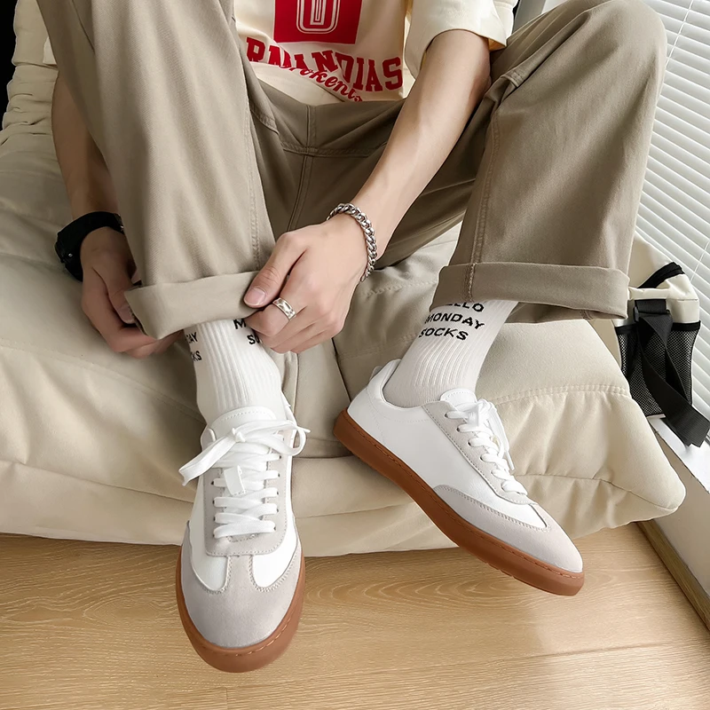 Wholesale Blank Custom Logo Low PU Leather Retro Platform Shoes Fashion White Sneakers for Men Casual
