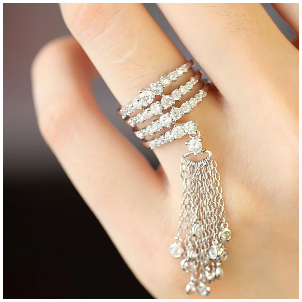 KAYMEN Luxury Tassels Rings for Women Inlaid Cubic Zirconia Adjustable Crown Ring Famous Brand Fashion Bague Finger Rings