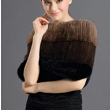 Custom Fashion Fur whole Mink Shawl Hand Knitted Snood Real Mink Fur Poncho Shawl For Women