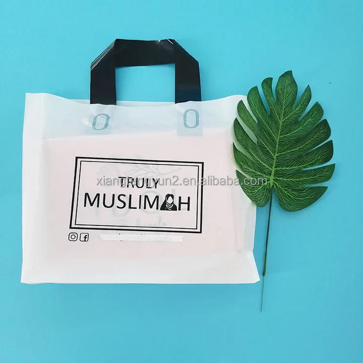 Promotional Logo Printed Packaging shopping plastic bag custom with soft loop handle