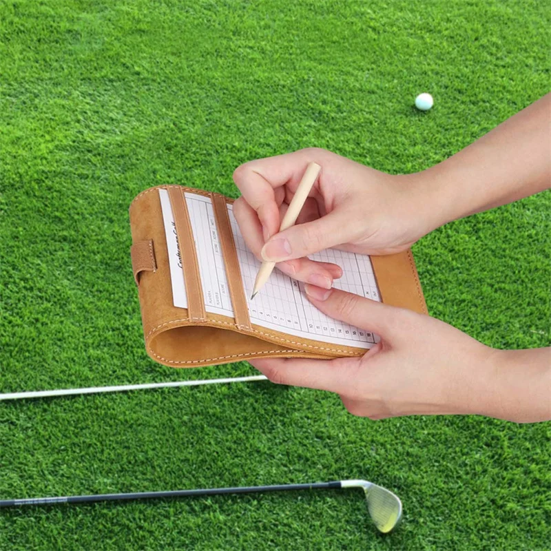 Golf Scorecard Holder Leather Yardage Book Cover Golf Accessories 2 Size with with Pen Case Leather Golf Scorecard Holder