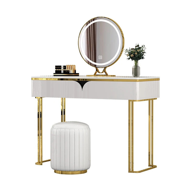OEM manufacture supplier vanity table with led light makeup mirror wooden dressing table in bedroom