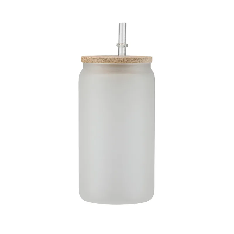 Flypeak New Arrival 12oz 16oz Clear Transparent Frosted Iridescent Sublimation Soda Can Glass Tumbler With Bamboo Lid And Straw
