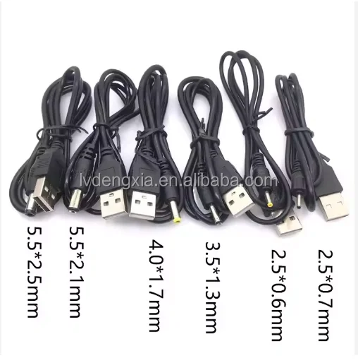 DC 5.5*2.1 mm/3.5*1.35mm/4.0*1.7mm/2.5*0.7mm/2.0*0.6mm to USB Male Power Cable Extension cord