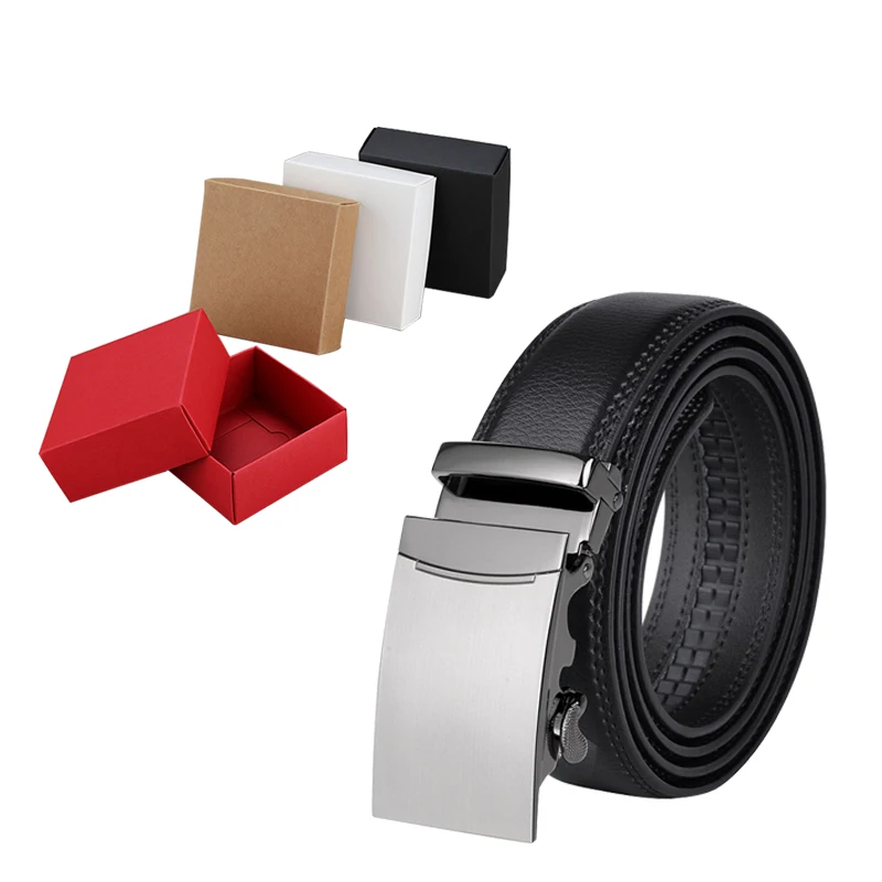 Fashion Men Business Gift Set Genuine Leather Dress Belt With Box Adjustable Custom Cowhide Automatic Buckle Belt