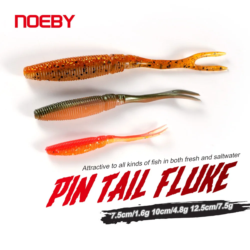 NOEBY 12.5cm 7.5g Pin Tail Fluke Fishing Soft Worms Lure , Soft Plastic Bass Lure Split Tail Bait