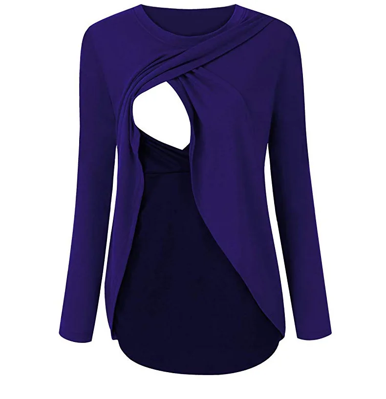 
2020 fashion maternity pregnant womens side pleated casual long sleeved breastfeeding top breast feeding pregnant T shirt blouse 