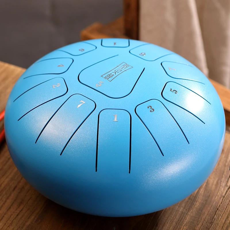 
2021 New Design 11 Notes 10 Inch Blue Steel Tongue Drum Handpan Hand Drum Musical Instrument 