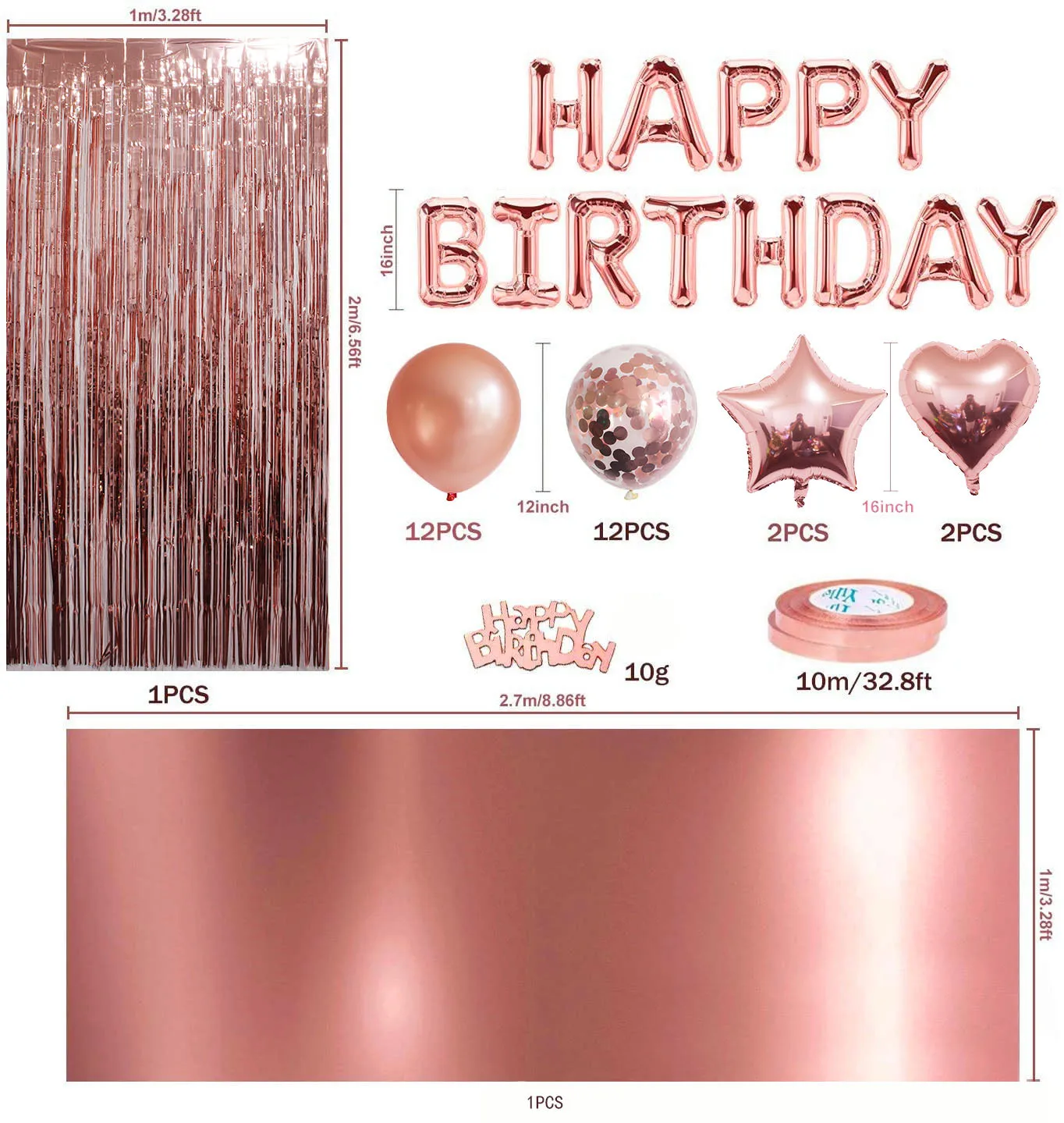 LUCKY Hot Sale Rose Gold Tablecloth Party Decoration Set Rose Gold Confetti Balloons Decorative Scene Birthday Air Balloon Set