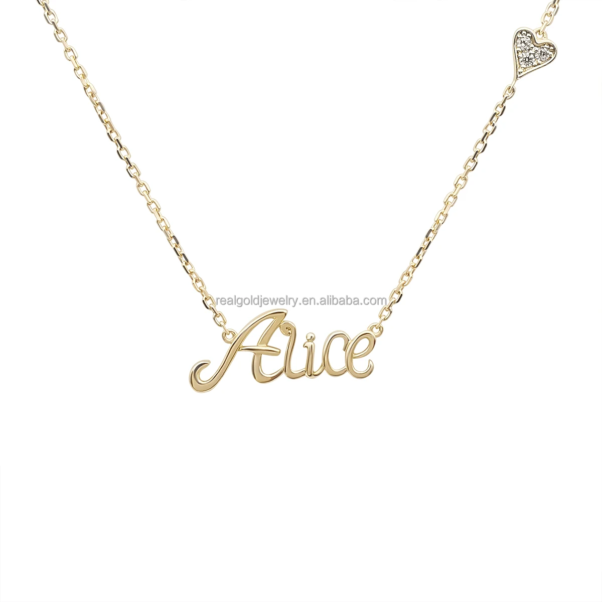 Nice Gift Customized 9k Solid Gold Name Necklace Personalized Letter 9k Real Gold Heart Chain Necklace Jewelry