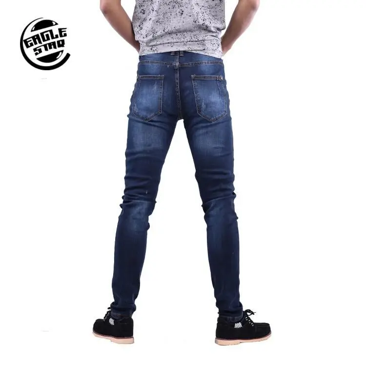New arrival high quality  looking mens fragile blue monkey Washed straight jeans skinny men made in china
