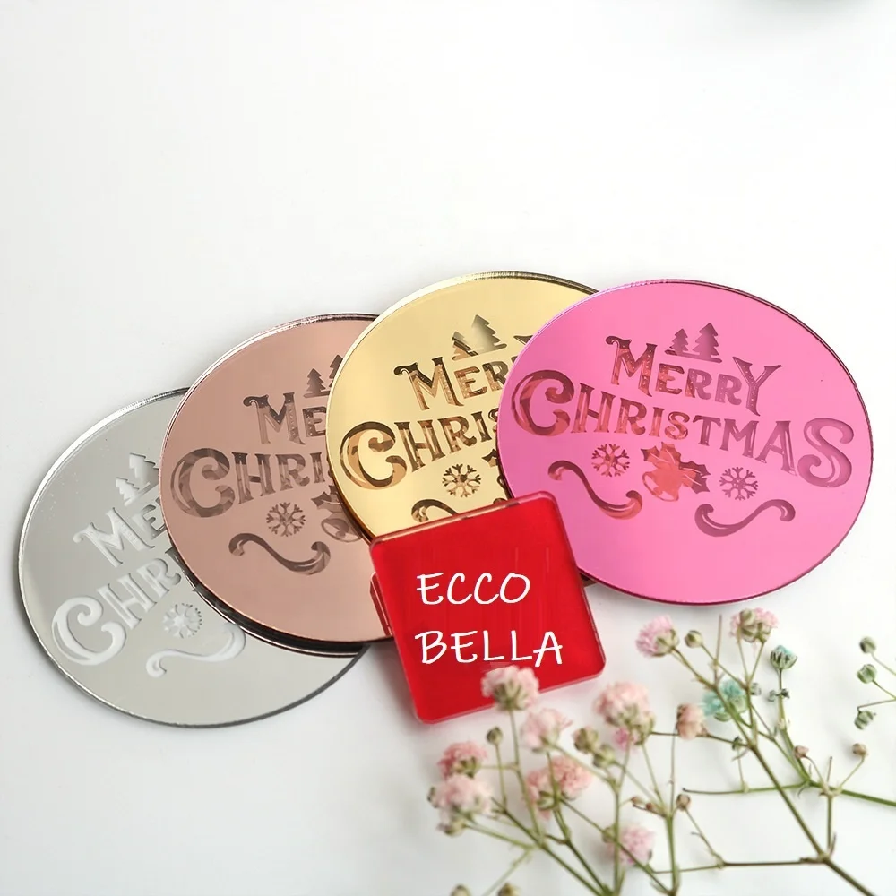 Merry Christmas acrylic disc cupcake topper for cupcake decoration