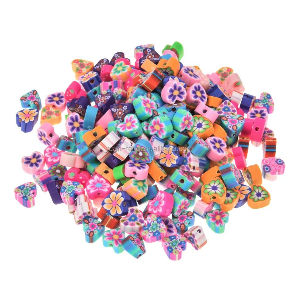 100pcs Polymer Clay Beads Flat back Heart Flower Fruit Series Spacer Loose Beads Charms for Jewelry Making