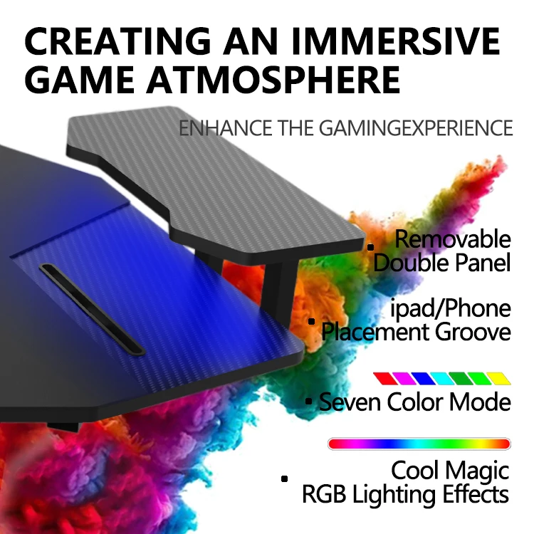 Большой настольный игровой стол Rgb угловой компьютерный для киберспорта черный ПК со светодиодной симфонией и окружающим