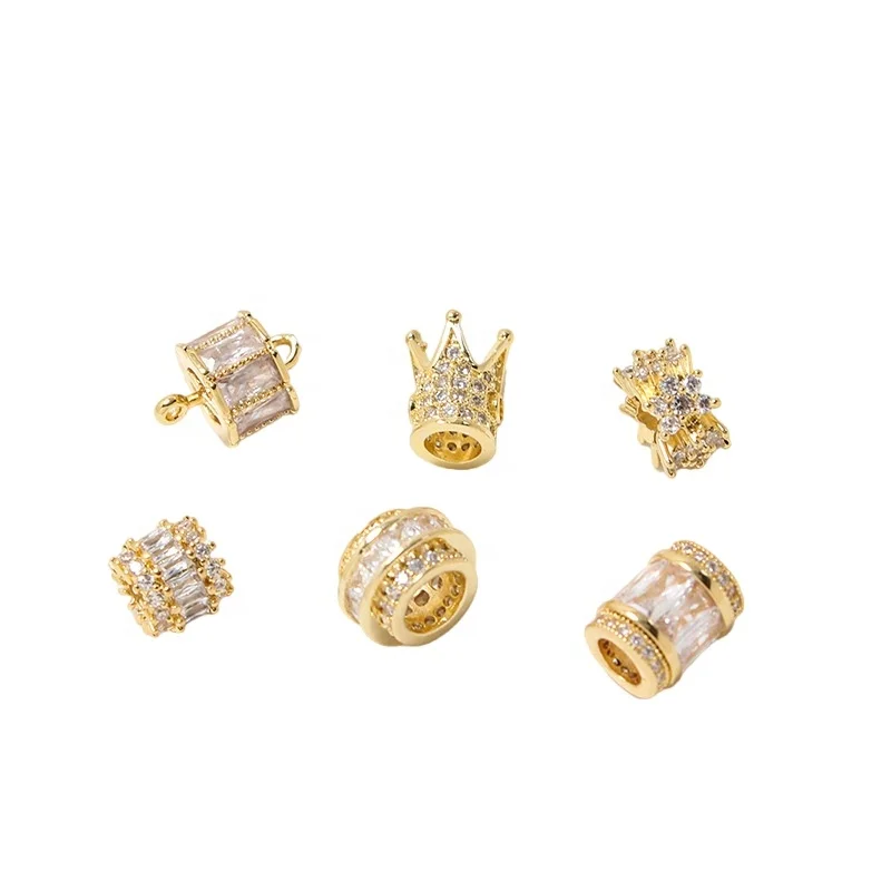 Clear CZ Micro Pave Round Spacer Beads Tube Charms Bead for Jewelry Making Bracelet Necklace