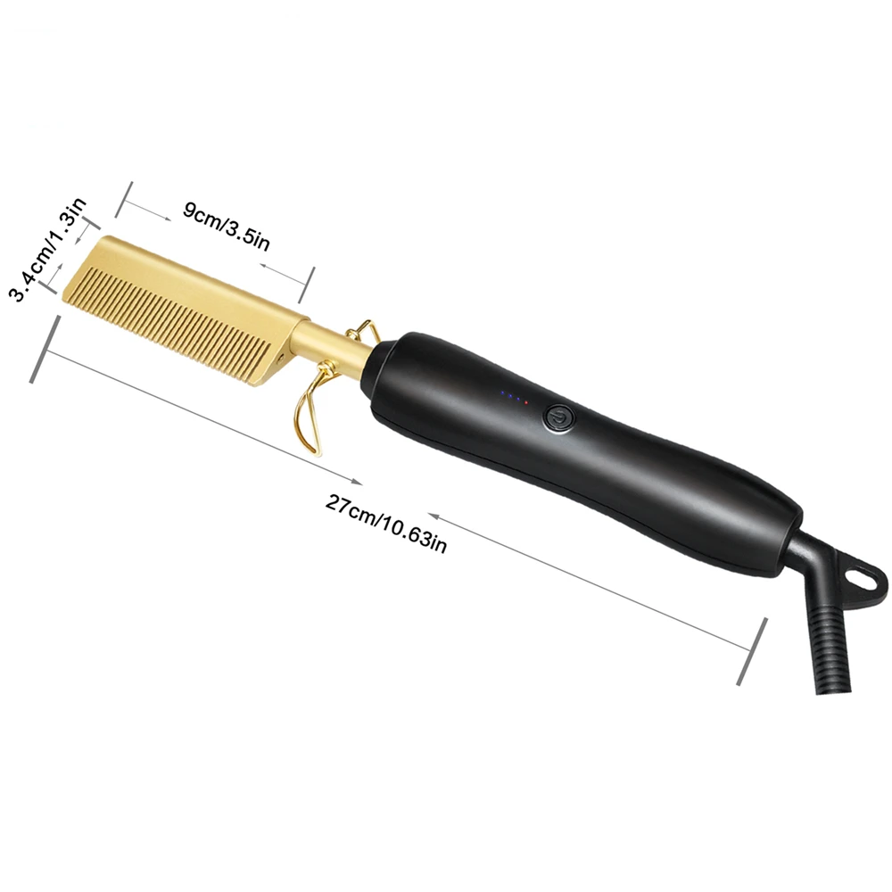 Custom Logo Electric Heating Comb Brush Hair Straightener Iron Black Hot Comb for Wigs