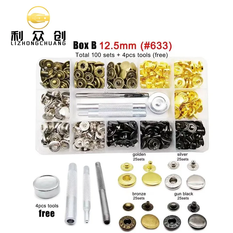 400sets 6mm 8mm 10mm Metal Double Cap Side Round Rivet Spike Stud For Leather Belt Wallet Bag Clothes Assortment Kit Box
