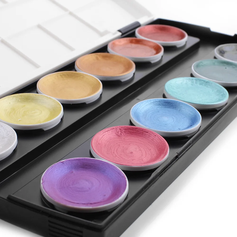  12 colors metallic solid watercolor Paint Set with
