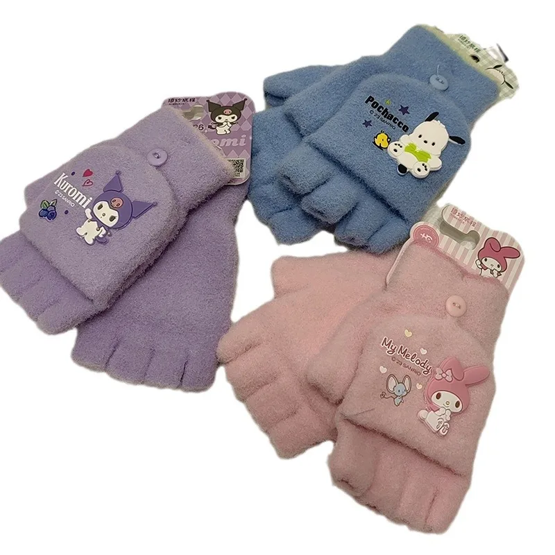 Wholesale Anime Cute Sanrioed Hello Kt Finger Glove Accessory Winter Velvet Warm Outdoor Student Touch Screen Kid Cartoon Glove