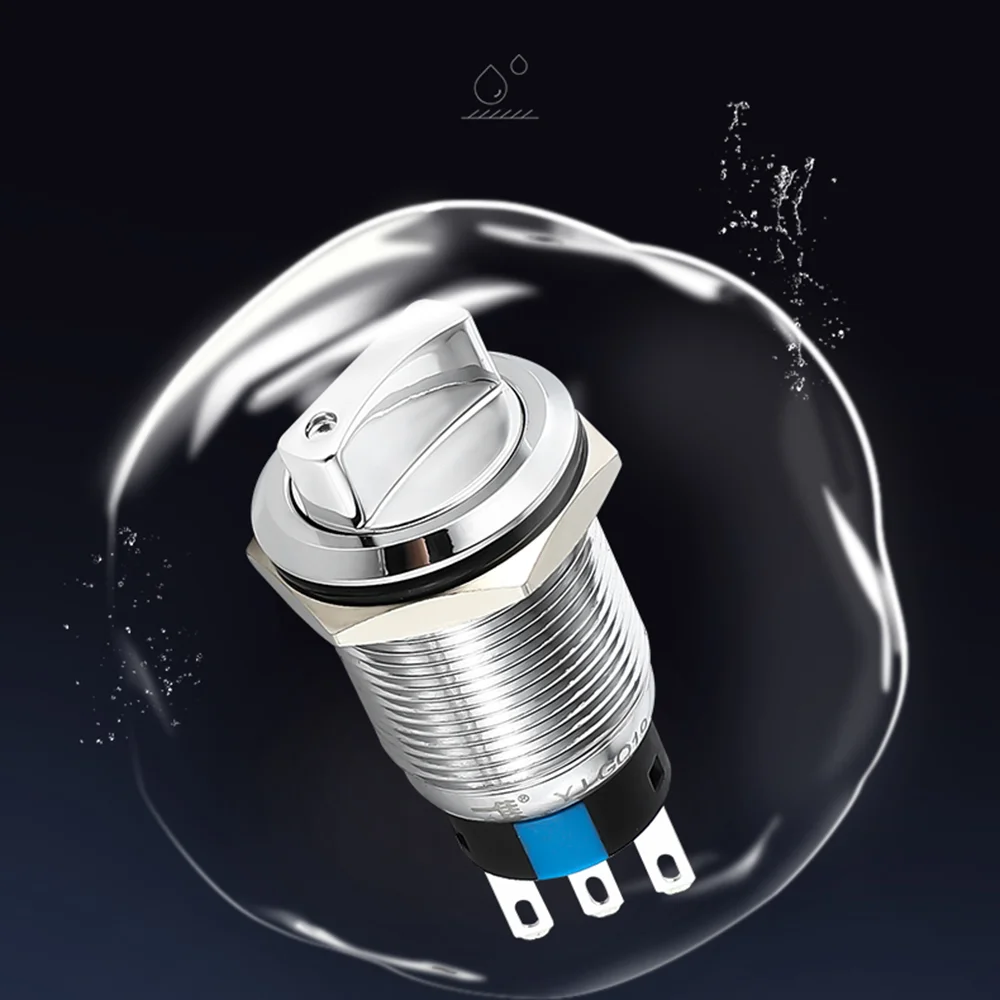 22mm steel dustproof rotary 12v 24v light switch 2/3 positions pin push button switch