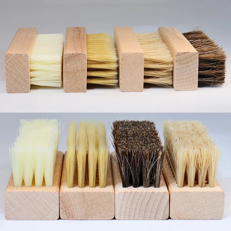Durable Beech Wooden Handle PP Nylon Bristle Horse Hair Shoe Cleaning Brushes