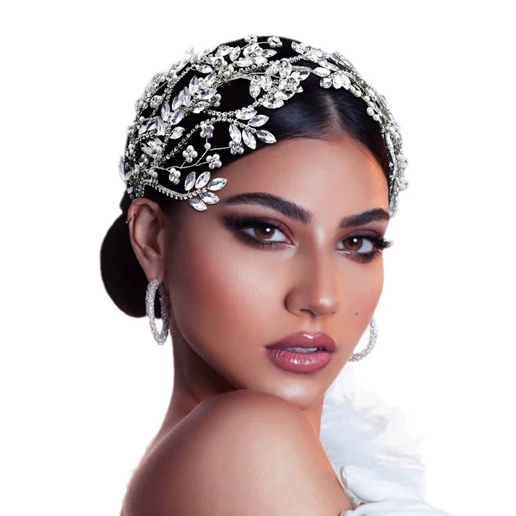 Customize OEM ODM Wide-brimmed Flower Rhinestone Banquet Headdress Bridal Tiara Wedding Decoration Headband