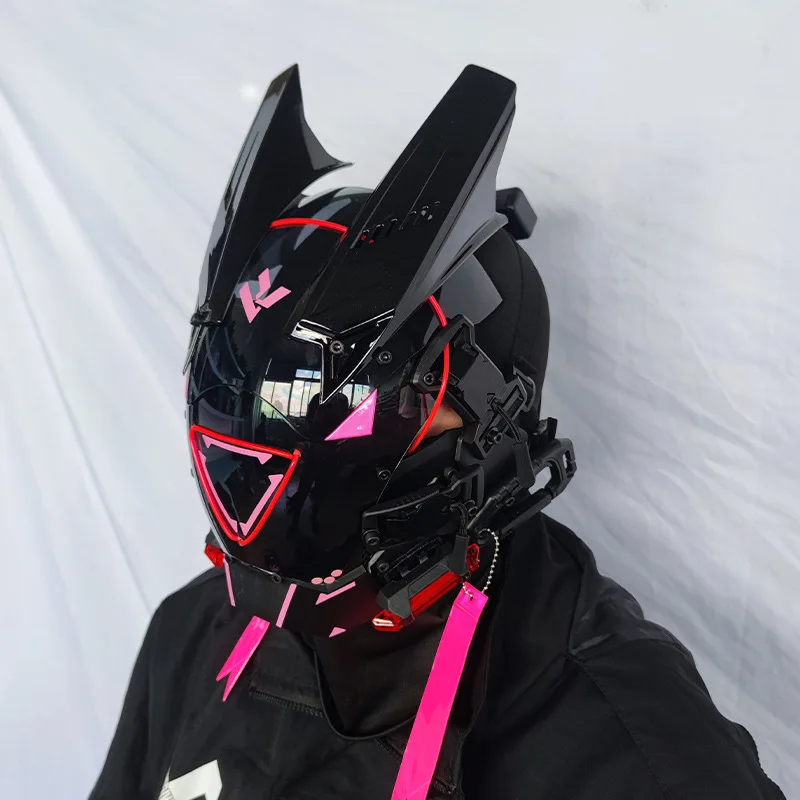 Pink Triangle Cyberpunk helmet Party Mask Jumping machine Wind Mask Iron and Blood Prop