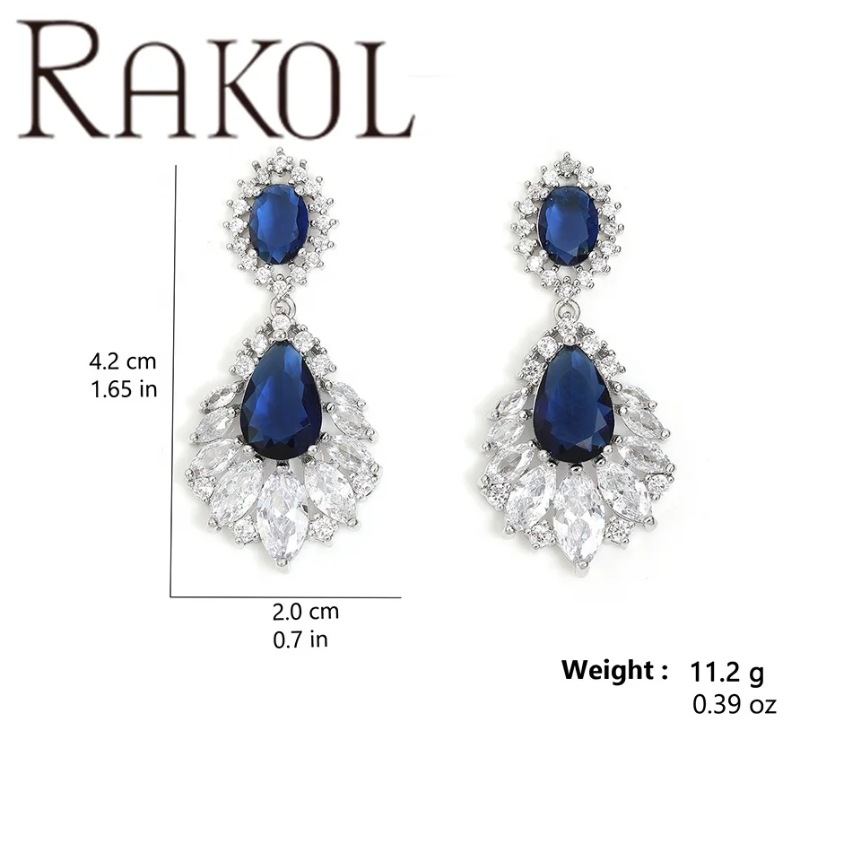 RAKOL EP363  Elegant Chandelier Cubic Zirconia Earrings Gorgeous Crystal Stones Dangle Luxury Bridal Earrings for women Jewelry