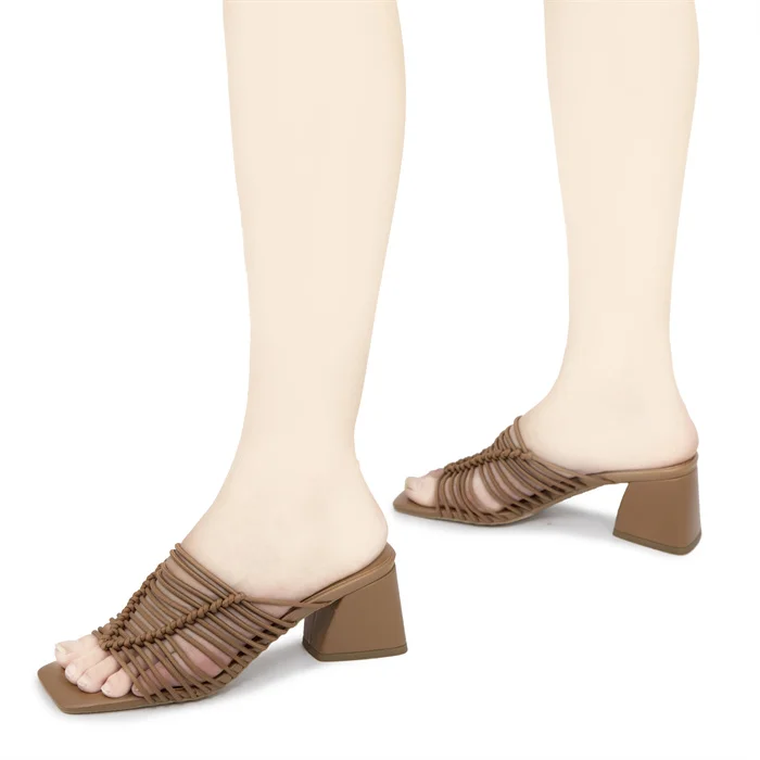 Comfort Freshness Office High Heeled Shoes Weaved Womens Shoes Summer Fashion Slippers