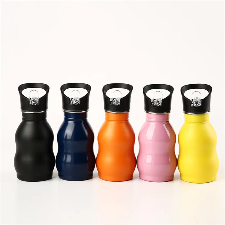 Children 350/500ml Gourd Shape Water Flask  Bottle Cup  Thermos  Coffee Mug Tumbler with Silicone Boot Metal and Straw Lid