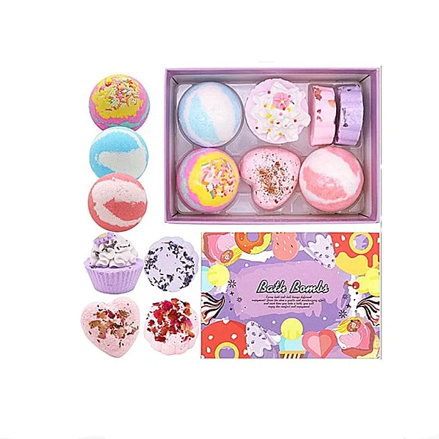 Drop Shipping Organic Fizzy Kid Bath Bombs Set Gift Box Small Cupcake Candy Food Diy Bath Ball Bomb Kit