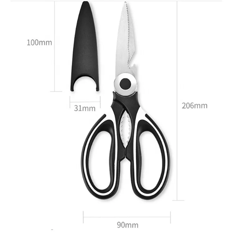 High QualityBrand New Customized Black And White Handle Kitchen Shears Scissors Magnetic Protect Cover
