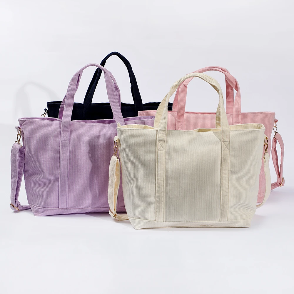 Large Capacity Travel Sports Daily Use Long Adjustable Straps Corduroy Handbags Woman Handbags Ladies Tote Bag Corduroy Tote Bag
