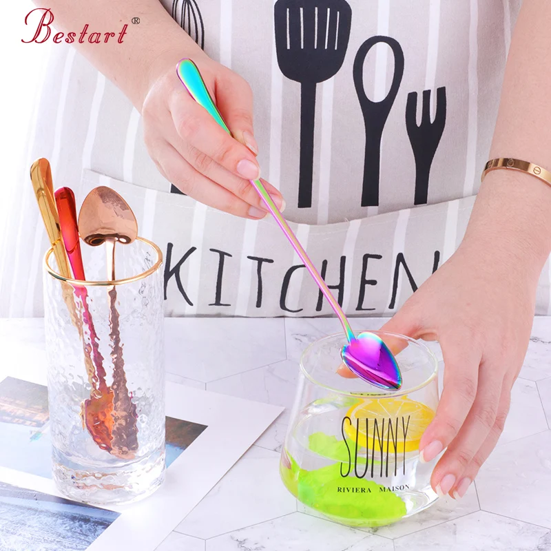 2021 Hot Sale Cute Cupping Long Gold 304 Stainless Steel Metal Dessert Tea Coffee Stirring Spoon