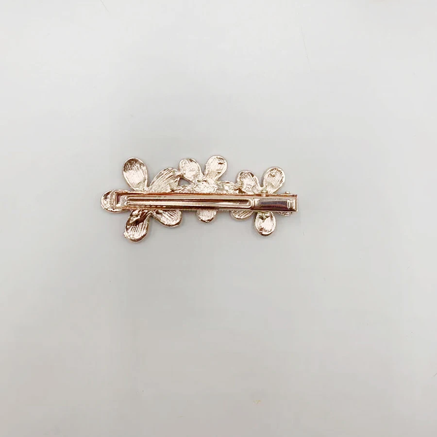 Hot Fashion Rose Gold Zinc Alloy Hair Clip Rhinestone Glass Stone Side Clip Flower Hair Clip Accessories