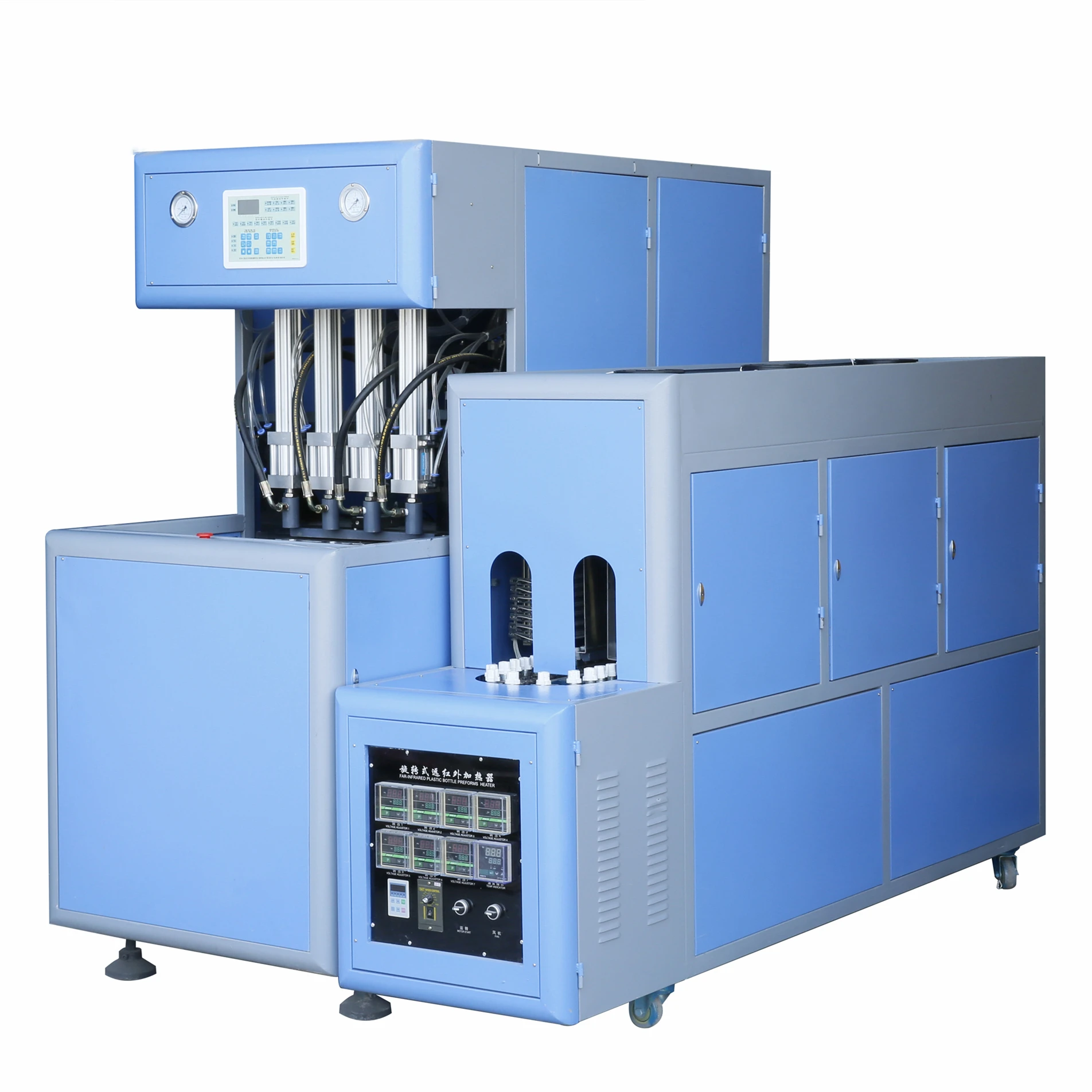 Updated 4 Cavities Auto Dropped Semi Automatic PET Blowing Machine For Preform