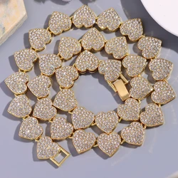Hip Hop Luxury Full Diamond Jewelry Set Iced Out Cuban Link Chain 5A Cubic Zirconia Love Heart Tennis Necklace Bracelet Set